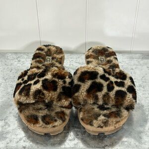 UGG Fuzzy Leopard Slide Slippers